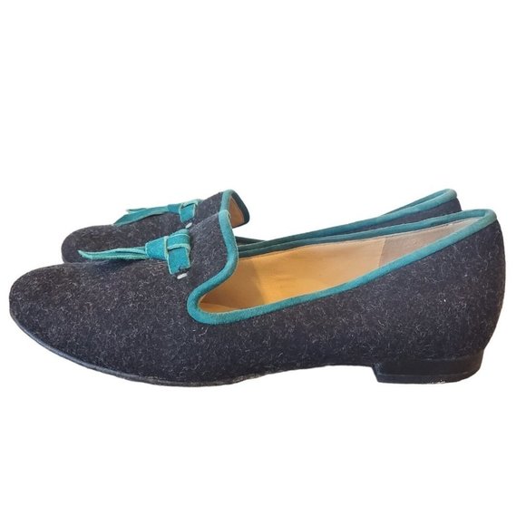 Cole Haan Sabrina Women's Charcoal Gray Wool Loafers Flats Teal Bow Size 6 - Picture 2 of 10